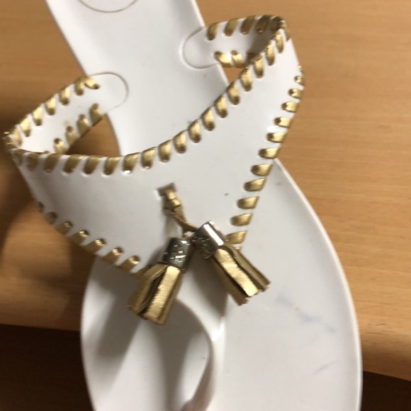 Jack Rogers white jelly flip-flop gold whip stitch 9 - Picture 12 of 15
